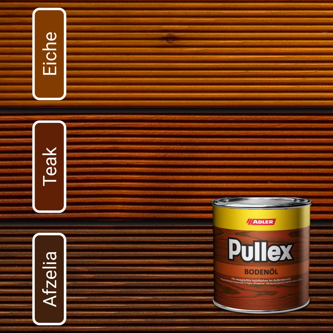 Виберіть ваш ідеальний відтінок з олією для терас Pullex Bodenöl - Eiche, Teak та Afzelia